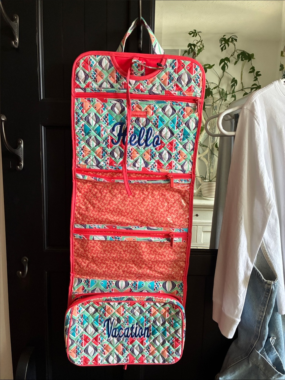 Vera Bradley Coral & Teal Quilted Hanging Garment Organizer
